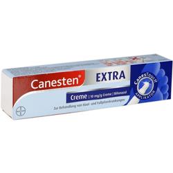 Eine Schachtel mit Canesten Extra Creme gegen Haut- und Fußpilzerkrankungen.