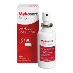 Eine Sprayflasche und Verpackung gegen Haut- und Fußpilz.